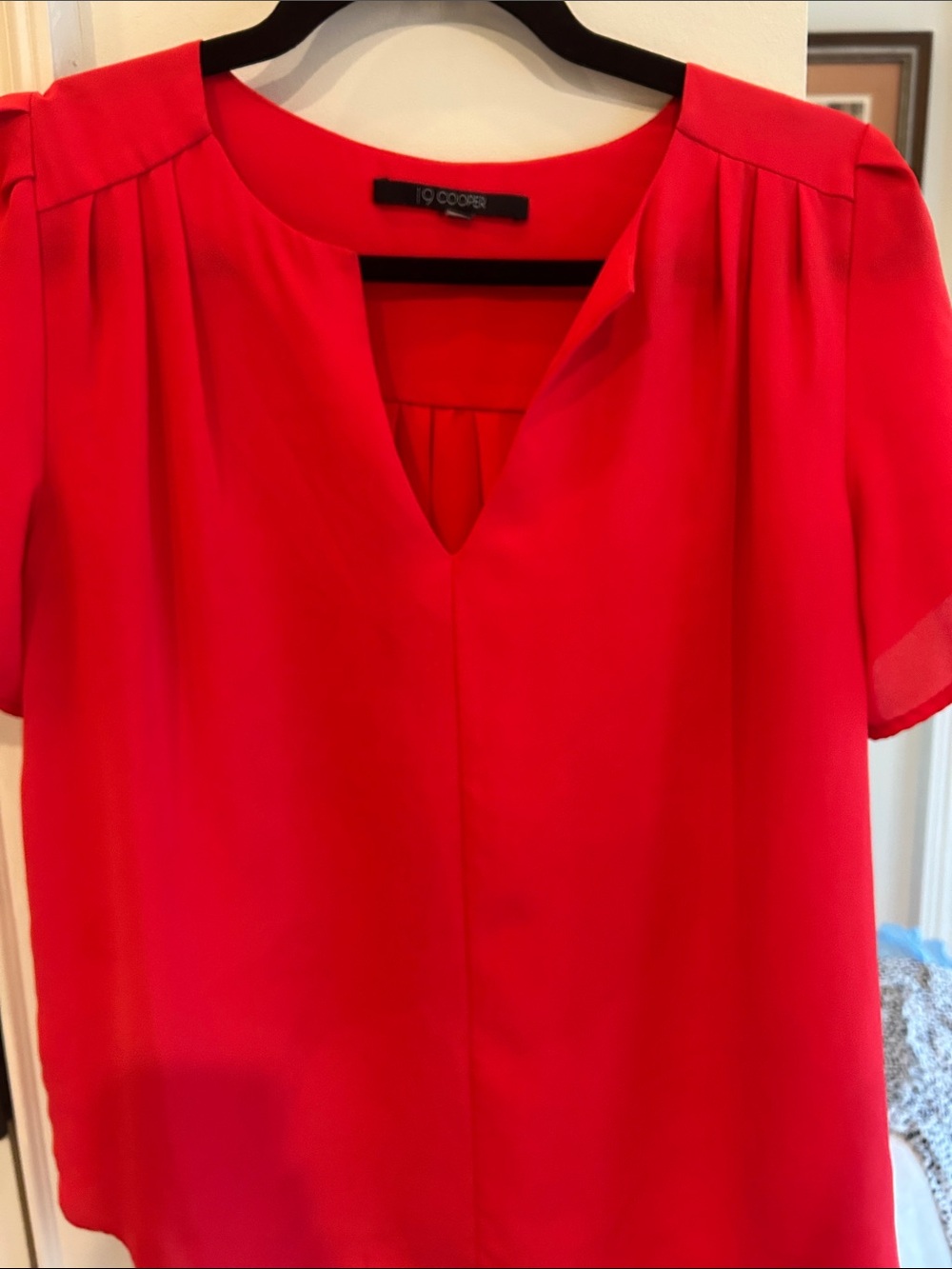 19 Cooper Bright Red V-Neck Short Sleeve Blouse
